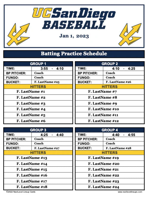 Digital Lineup / Dugout Chart for Baseball and Softball