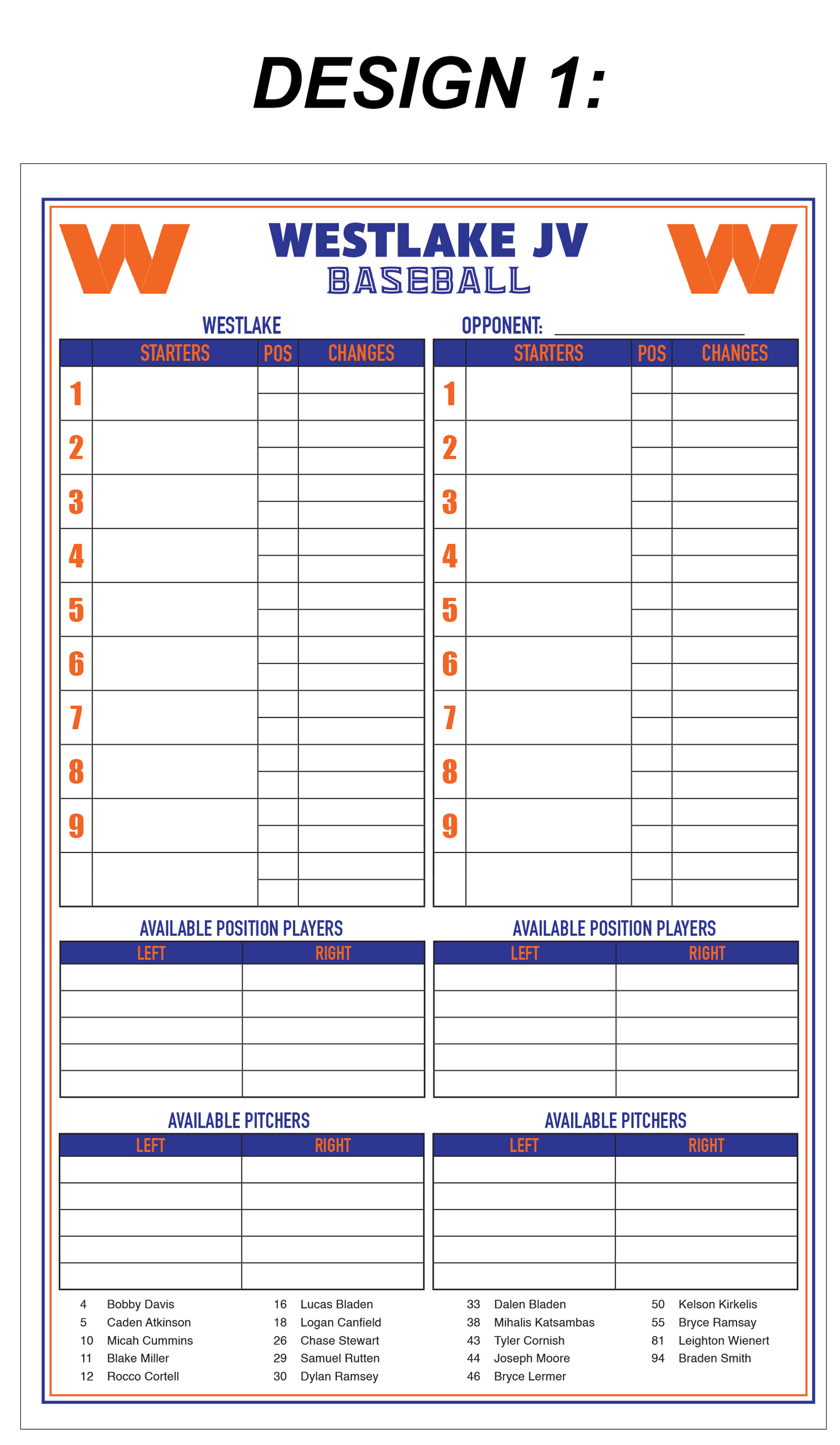 Custom Dugout Charts