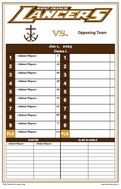 Digital Lineup / Dugout Chart for Baseball and Softball